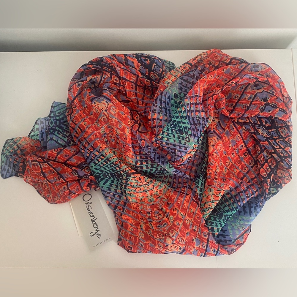 Olsenboye MultiColored Sheer Scarf Shawl One Size Abstract Print Lightweight NWT